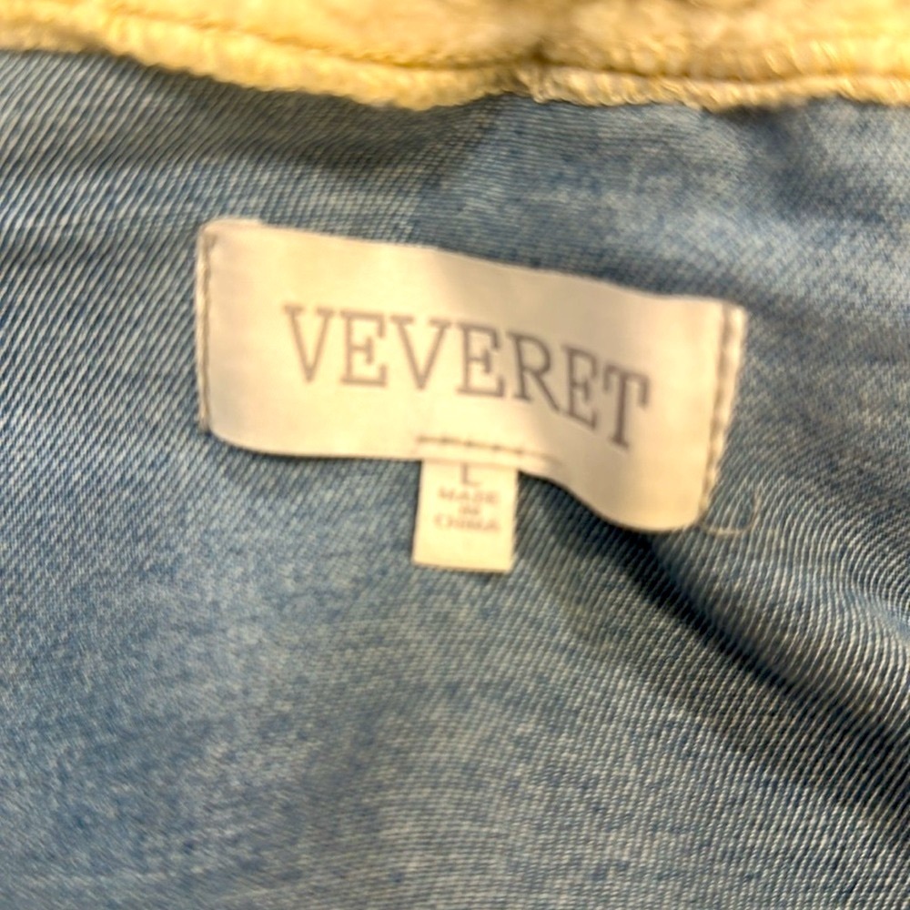 Veveret Faux Fur Hooded Denim Jacket Size Large Blue Collared Neckline Sherpa - Picture 11 of 15